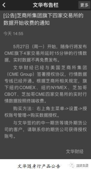 开始收费！文华财经旗下产品CME实时数据将不再免费提供图1